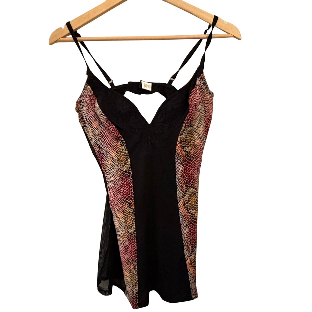 Frederick's of Hollywood Camisole Women L Black Red Snakeskin Lace Excellent